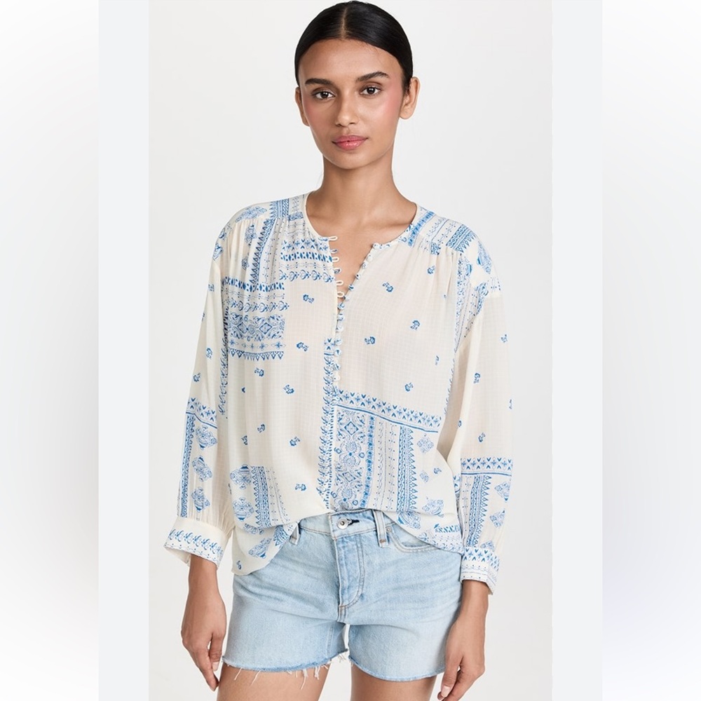 ba&sh Isko Flowy Chemise Blouse in Ecru. Boho Chic Flowy French